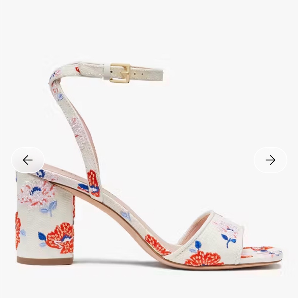 kate spade White Floral Embroidered Block Heel Sandal